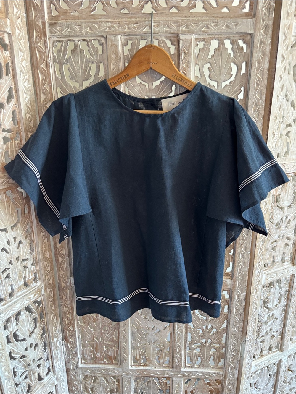 J.O.A. Los Angeles Navy Sailor Blouse Cotton Linen Blend Size S EUC